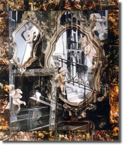 Venetian Glass (Reflections of Venice) (1992)
oil on canvas  with collaged frame